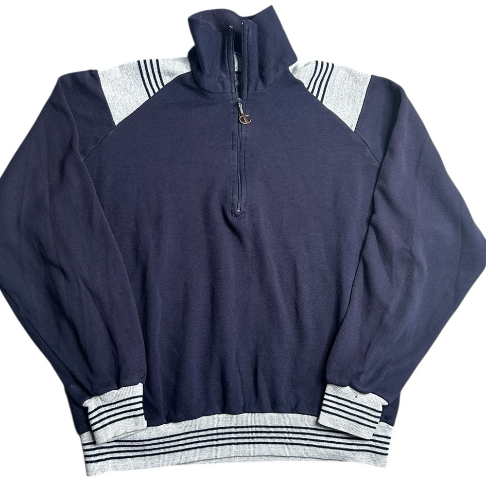 Vintage Champion 1/4 Zip Pullover Navy‎ Gray Sweatshirt Men’s XL Retro Athletic